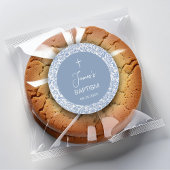 Boy Baptism Blue White Floral Pattern Christening ラウンドシール