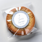 Boy Baptism Blue White Floral Pattern Religious ラウンドシール