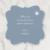 Boy Baptism Dusty Blue White Cross Crest Elegant フェイバータグ (裏面)