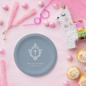Boy Baptism Dusty Blue White Cross Crest Religious ペーパープレート (パーティー)