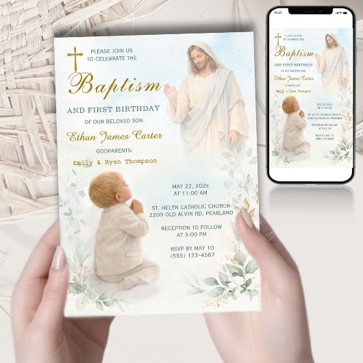 Boy Baptism Invitation Godparent Announcement 招待状