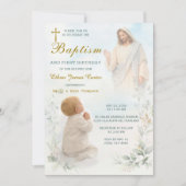 Boy Baptism Invitation Godparent Announcement 招待状 (正面)