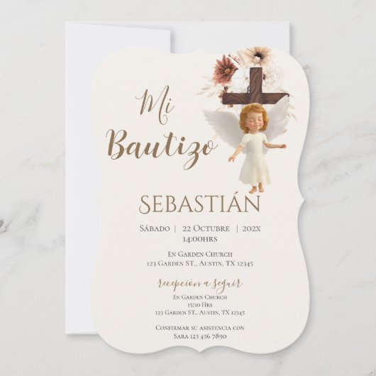 Boy Baptism Invitation in Spanish Boho 招待状 (正面)