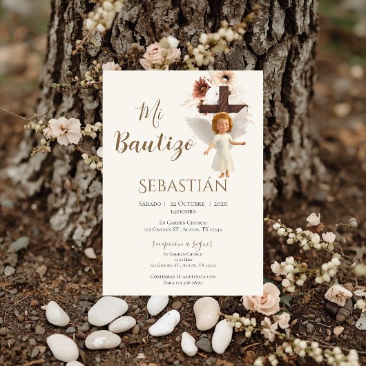 Boy Baptism Invitation in Spanish Boho 招待状