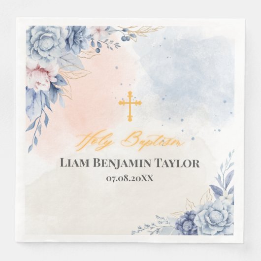 Boy baptism religious modern floral watercolor  (正面)