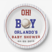 Boy Baseball Baby Shower | Cute Sports Party ペーパープレート (正面)