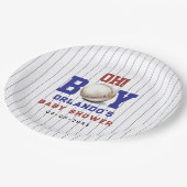 Boy Baseball Baby Shower | Cute Sports Party ペーパープレート (アングル)