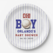 Boy Baseball Baby Shower | Cute Sports Party ペーパープレート (正面)