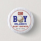 Boy Baseball Baby Shower | Cute Sports Party 缶バッジ (正面)