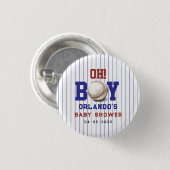 Boy Baseball Baby Shower | Cute Sports Party 缶バッジ (正面&裏面)