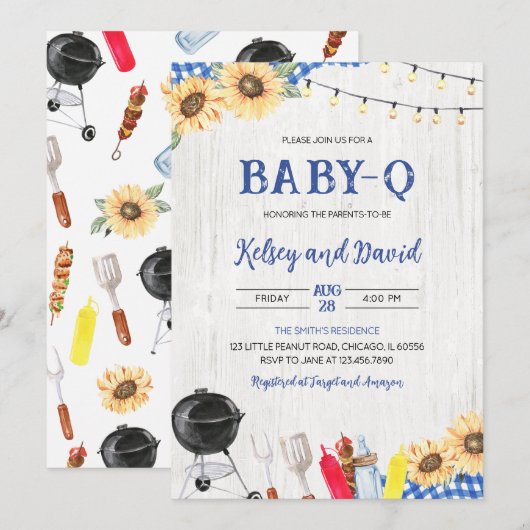 Boy BBQベビーシャワー 招待状 (正面/裏面)