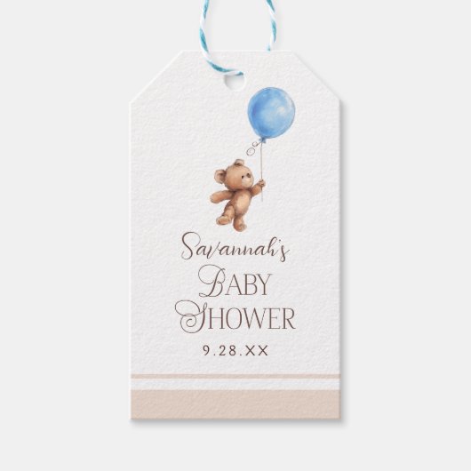 Boy Bearエレガント Baby Shower ギフトタグ (正面)
