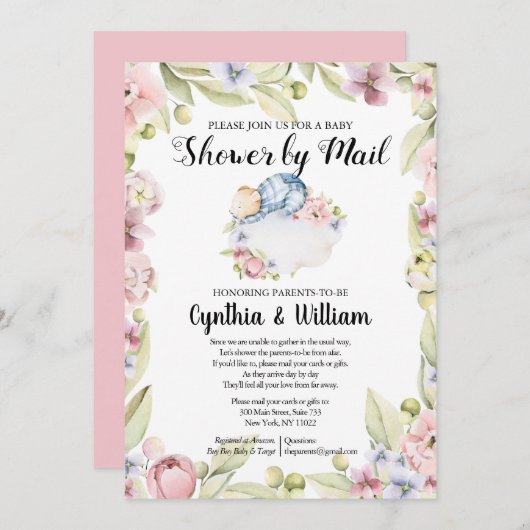 Boy Bearフローラエレガントグリーンシャワー(郵便) 招待状 (正面/裏面)