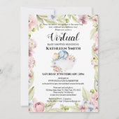 Boy Bearフローラエレガントグリーンリーバーチャルシャワー 招待状 (正面)