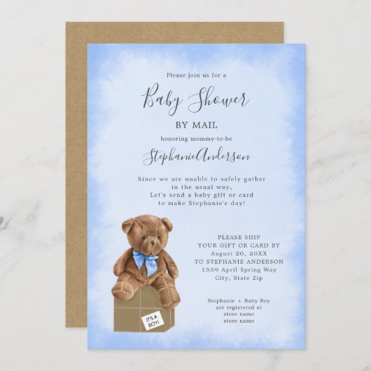 Boy Bear Baby Shower by Mail 招待状 (正面/裏面)