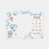 BOY BEAR BALLOONSマイルストーンブランケット、青いバルーン フリースブランケット (正面(横))