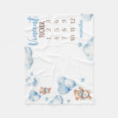 BOY BEAR BALLOONSマイルストーンブランケット、青いバルーン フリースブランケット (正面)