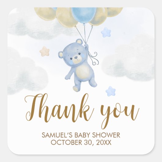 Boy Bear Bearly Wait Baby Shower スクエアシール (正面)