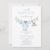 Boy Bear Clothesline Baby Shower invitation 招待状 (正面)