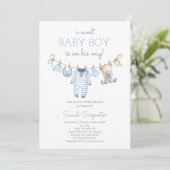 Boy Bear Clothesline Baby Shower invitation 招待状 (スタンド正面)