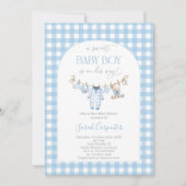 Boy Bear Clothesline Baby Shower invitation 招待状 (正面)