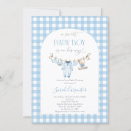 Boy Bear Clothesline Baby Shower invitation 招待状