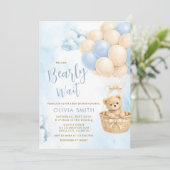 BOY Bear Cloud Balloon Baby Shower Invite 招待状 (スタンド正面)