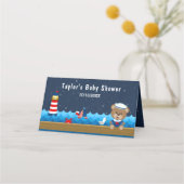 Boy Bear Red Navy航海の Baby Showerシート プレイスカード (裏面)
