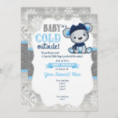 Boy Bear Winter招待状for Boy Baby Shower 招待状 (正面/裏面)