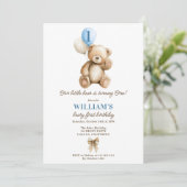 Boy Beary 1st Birthday Teddy Bear Photo Balloons 招待状 (スタンド正面)