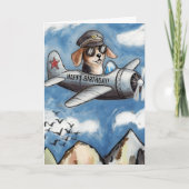 Boy Birthday Dog Airplane Clouds Mountains Funny カード (正面)