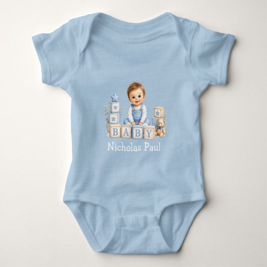 Boy Blocks Baby Shower ベビーボディスーツ (正面)