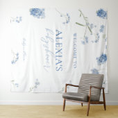 Boy Blue Baby in Bloom Baby Shower Welcome Sign タペストリー (インサイチュ(横))