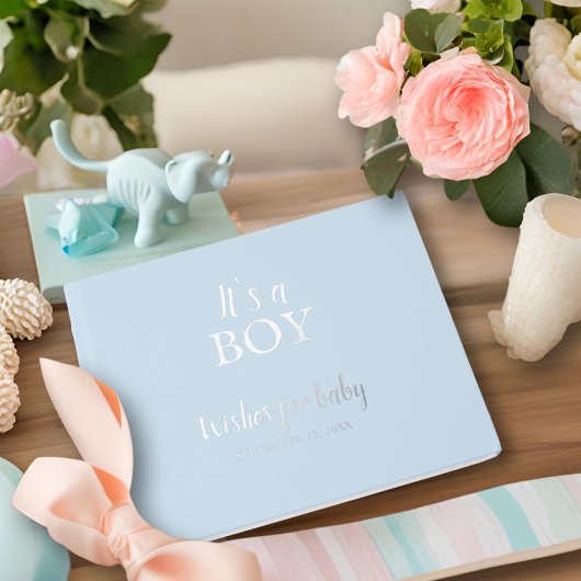 Boy Blue Baby Shower Silver Foil ゲストブック