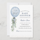 Boy Blue Balloon Baby Shower 招待状 (正面)