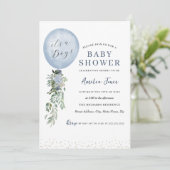 Boy Blue Balloon Baby Shower 招待状 (スタンド正面)