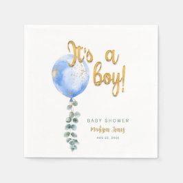 Boy Blue Balloon Baby Shower Napkins スタンダードカクテルナプキン