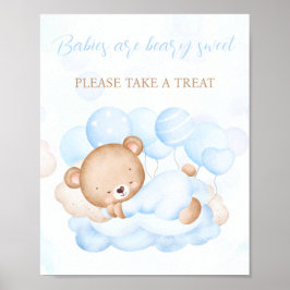 Boy Blue Bear Baby Shower Favorサイン ポスター
