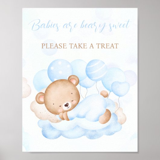 Boy Blue Bear Baby Shower Favorサイン ポスター (正面)