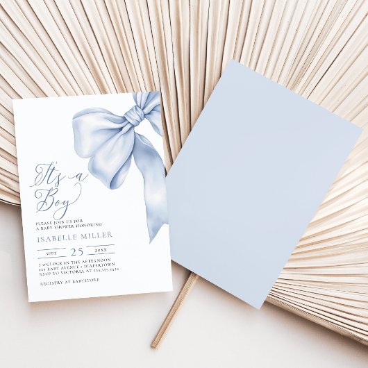 Boy Blue Bow Baby Shower 招待状