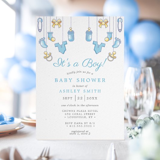 Boy Blue Boy Baby Shower 招待状