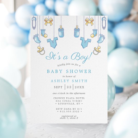 Boy Blue Boy Baby Shower 招待状