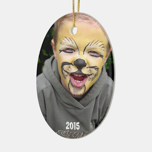 Boy Blue Brown Frog Dot写真ストライプクリスマス セラミックオーナメント (左)