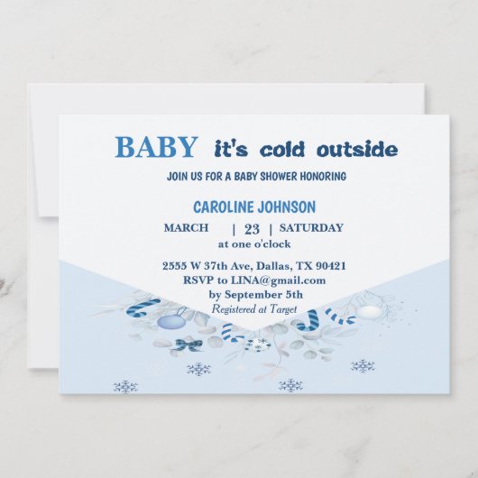 Boy blue christmas baby shower 招待状 (正面)