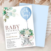 Boy Blue Elephant Baby Shower  招待状