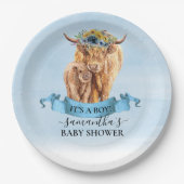 Boy Blue Highland牛ふくらはぎ赤ちゃんシャワー ペーパープレート (正面)