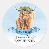 Boy Blue Highland牛ふくらはぎ赤ちゃんシャワー ラウンドシール (正面)