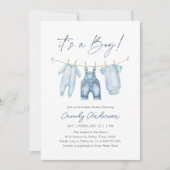 Boy Blue Jean Denim Baby Shower 招待状 (正面)