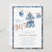 Boy Blue Jean Denim Bodysuet Baby Shower 招待状 (正面)