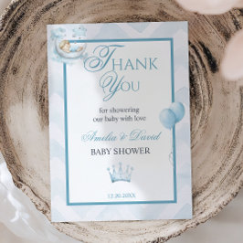 Boy Blue Moon Prince Watercolor Baby Shower サンキューカード